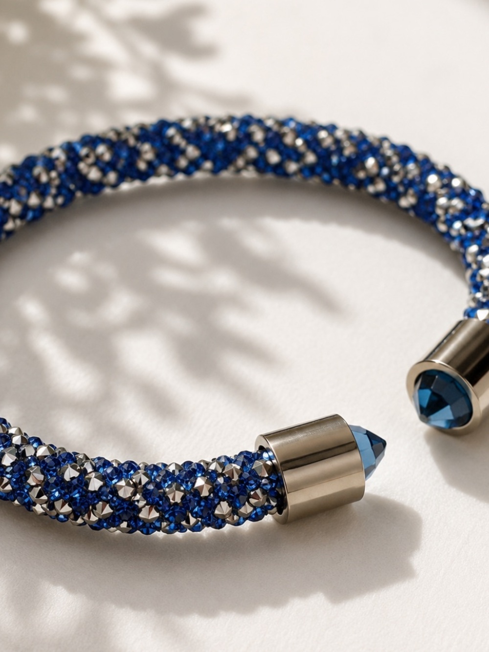 Crystal-Embellished Blue Open Cuff Bracelet